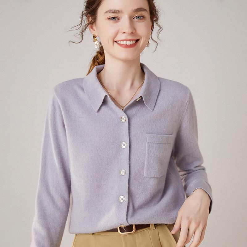 2024 Autumn/Winter Women's Cashmere Polo Collar Cardigan