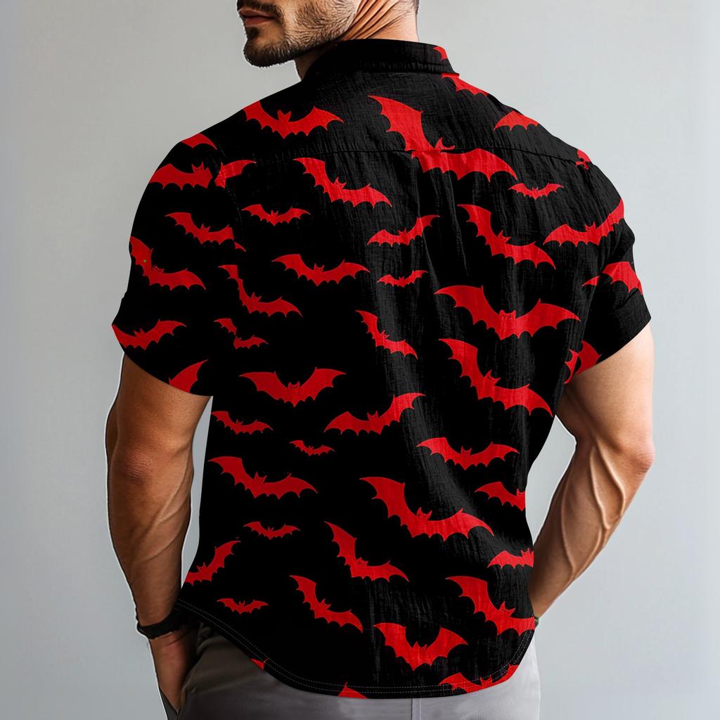 Men's Fashion Casual Loose Halloween Printed Short Sleeve Shirt
