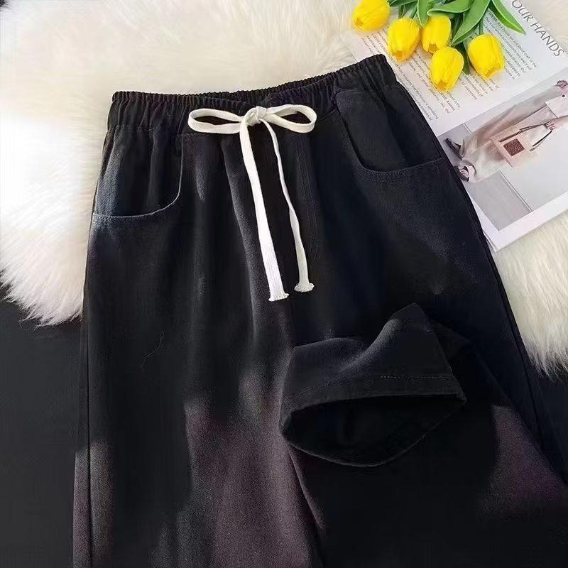 Women's Black Elastic Waist Wide-Leg Jeans – Loose-Fit, Slimming, Thick Fabric for Spring & Autumn