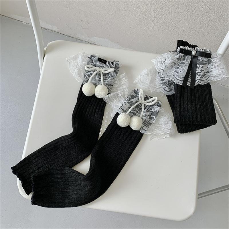 Lolitas Plush Ball Ruffle Frilly Leg Warmers Knitted Leg Sleeves Goth Crochet Ankle Heap Socks JK Uniform Foot Cover