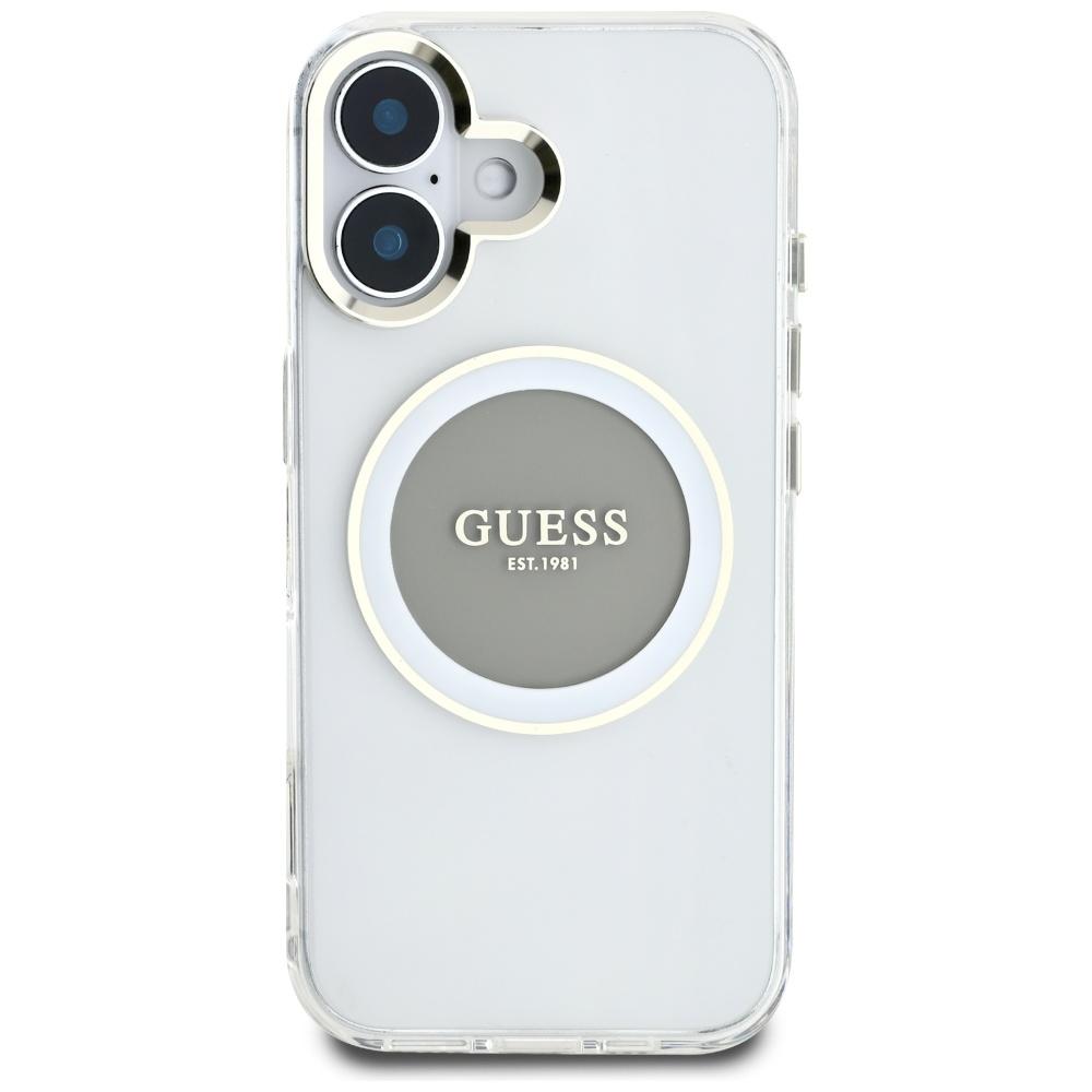 Etui Guess Iml Metal Colored Circle      Classic Logo Magsafe Do Iphone 16 Szary