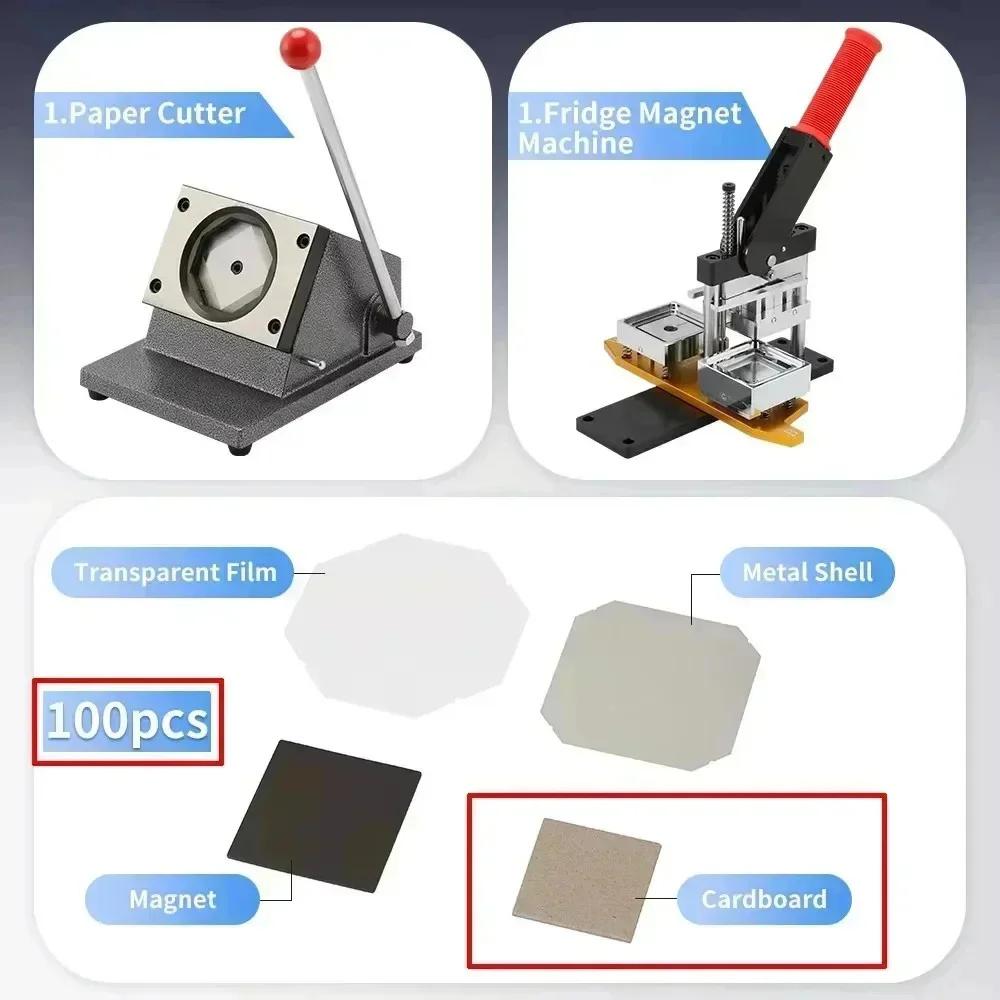 2x2" (Máquina+Cortador+100 Ímãs)Ou(Material de 1000 Ímãs) Kit DIY Personalizado com Foto Ímã de Geladeira Máquina de Fazer Botões Geladeira