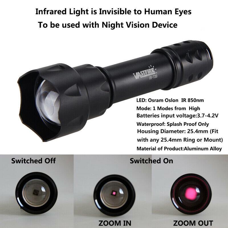 IR Night Vision 300yards Hunting 850nm Infrared Zoom LED Light w// Scope Mount