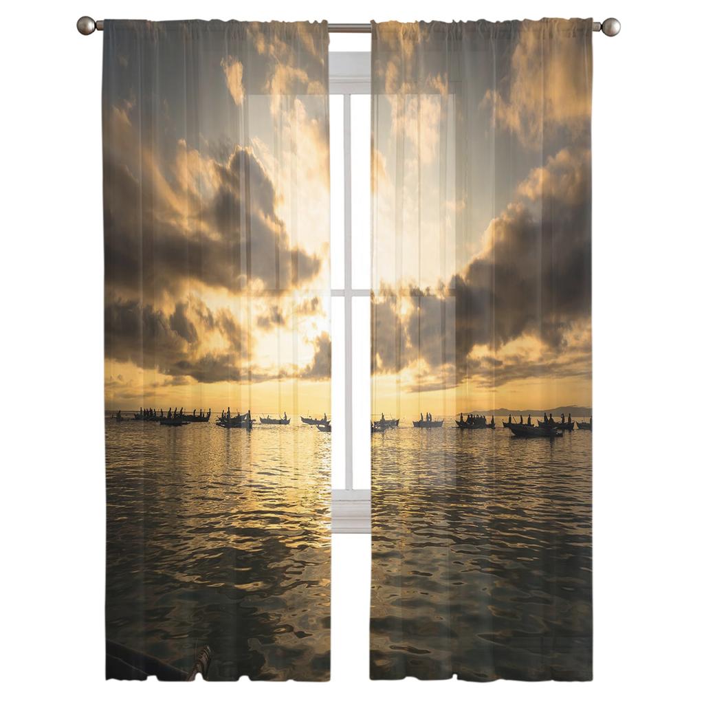 Sheer Curtains For Living Room Sky Sea Evening Nature Children's Bedroom Balcony Large Curtains Kitchen Dining Room Curtains