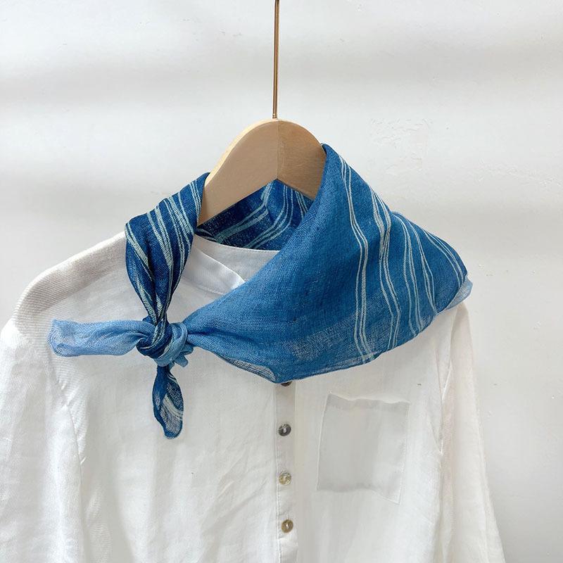 Retro Small Plaid Linen Square Scarf Literary And Versatile Women'S Summer Neck Protection Small Silk Scarf Scarf Accessories