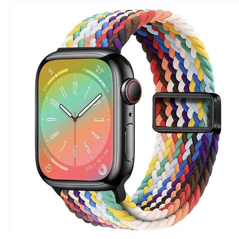 Compatible with Apple Watch S10, iWatch 11, Xiaomi 9, Huawei; Rainbow Nylon Magnetic Buckle Strap.