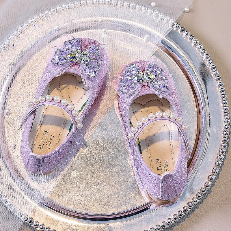 Herbst 2025 Koreanischer Stil Glänzende Prinzessinnen-Mädchenschuhe mit geschlossenem Zeh und weicher Sohle für Bühnenauftritte