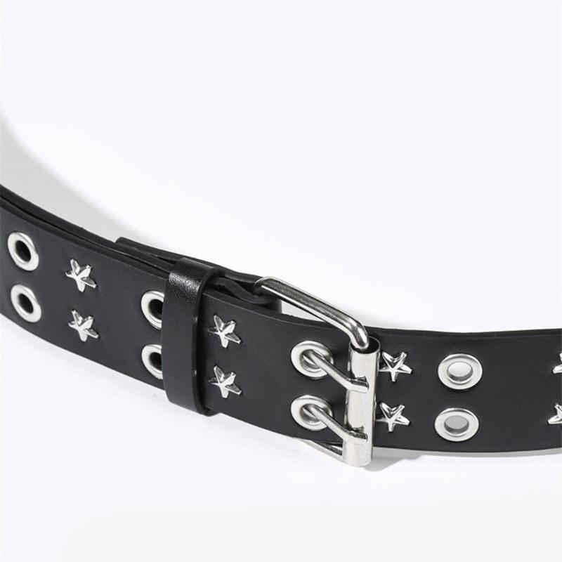 PU Belt Adjustable Double Row Star Grommet Waist Belt Woman Jeans Dresses Skirt Coat Decors Motorcycle Western Belt