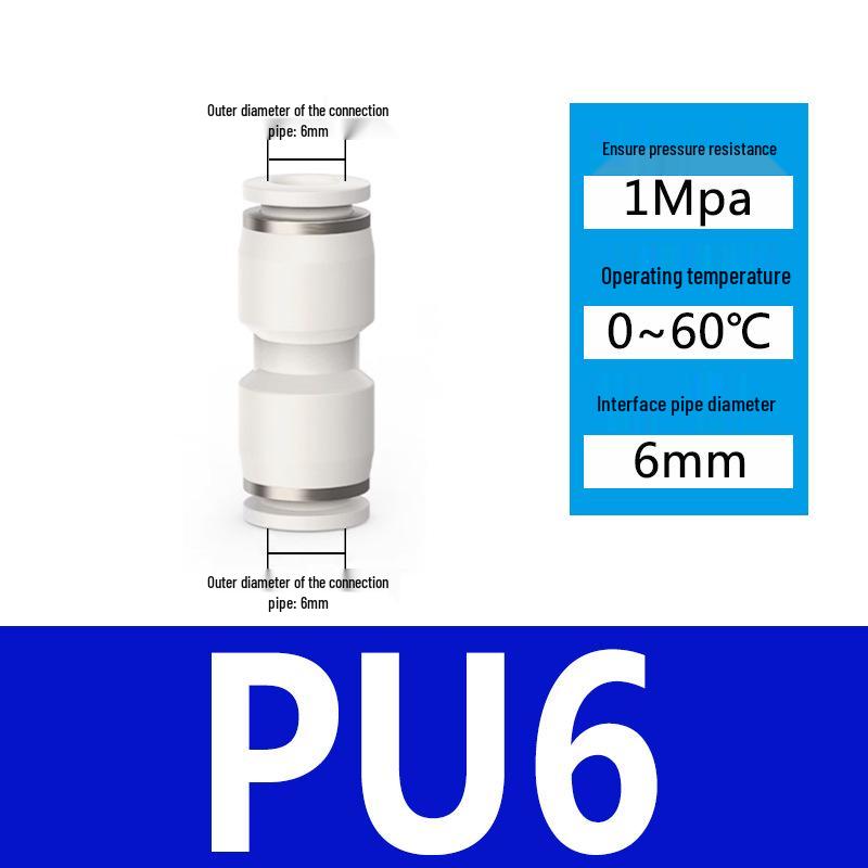Pneumatic Nylon Air Hose Quick Connect Fittings: PU Straight, PY 5-Way, Cross 4-Way, PZA 3-Way, PE Connector with White/Blue Cap