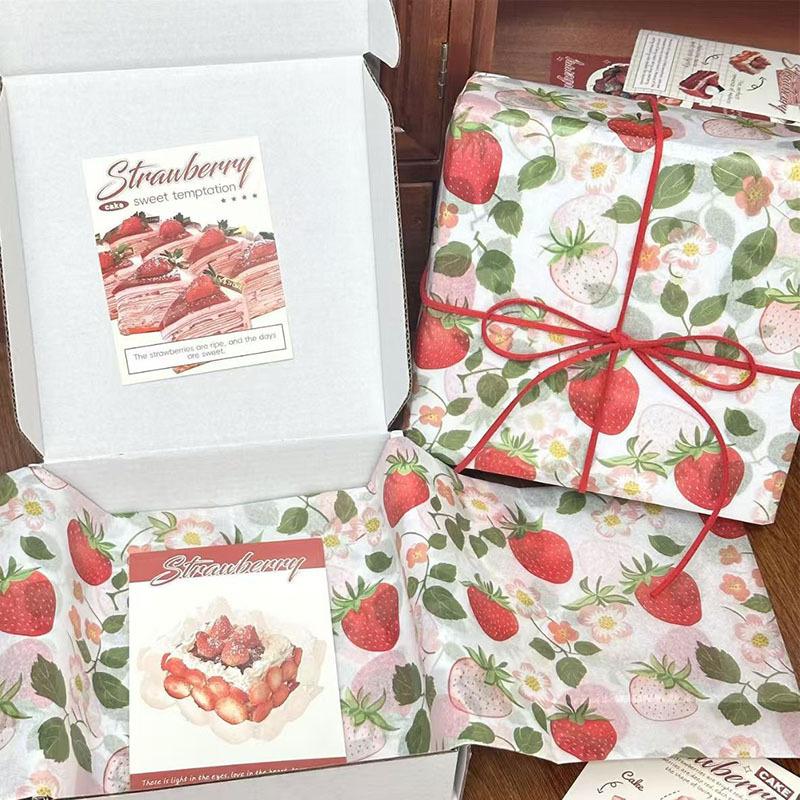 10 Sheets Cute Strawberry Snow Pear Paper Flower Bouquet Wrapped With Flower Lining Wedding Birthday Party Packing Decor Diy