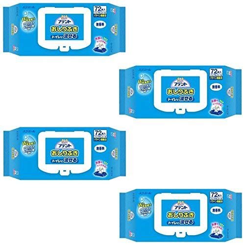 Bulk Purchase: Attends Flushable Baby Wipes, Unscented, 72 Wipes, 180 x 200 mm (Pack of 4)