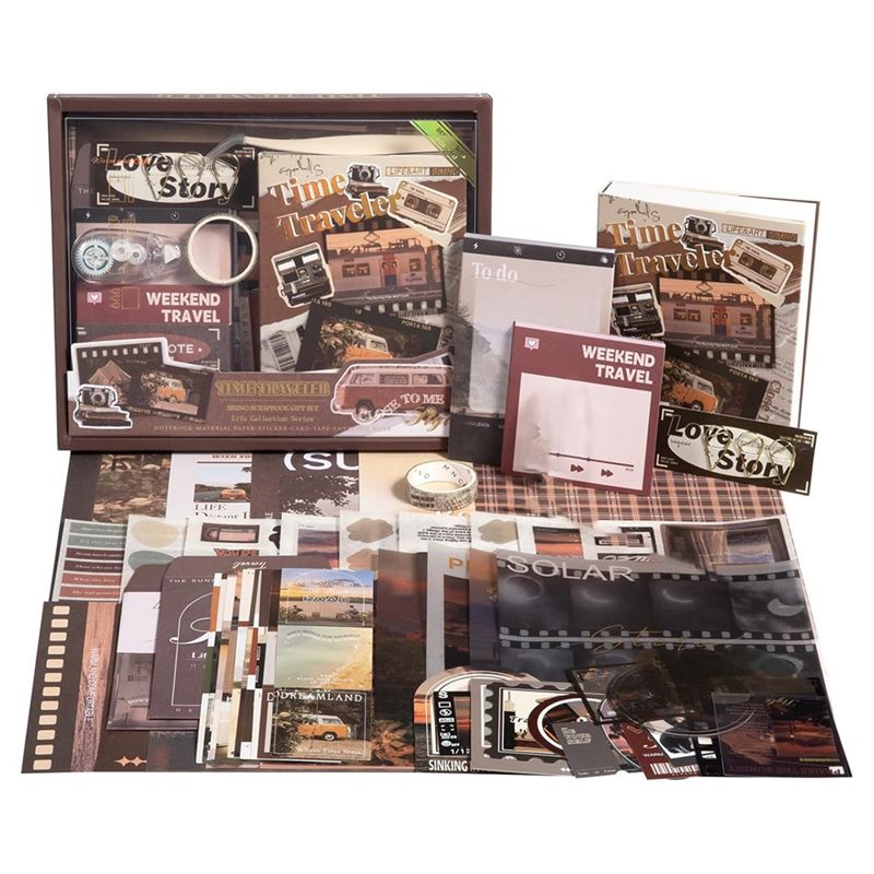 

A44Z-Scrapbook Photo Album Supplies Kit, Aesthetic Vintage Junk Journal Large Scrapbooking Paper, Sticker Pack,Traveler