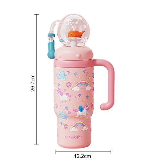 Velrybí fontánový kelímek 710ml Nerezový hrnek na pití se zábavným fontánovým efektem Nepropustný Kelímek se slámkou odolný proti rozlití pro děti dospělé