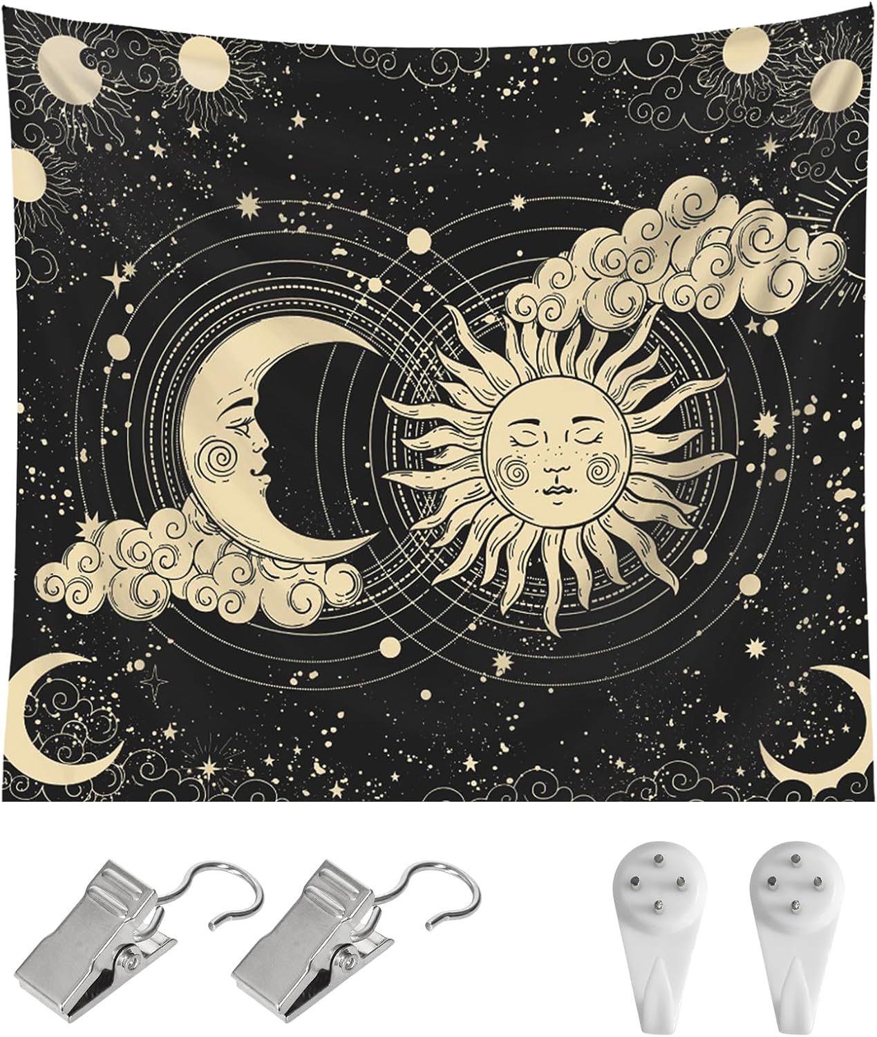 Sun And Moon Tapestry,Wall Hanging Sun Moon Stars Tapestries Aesthetic,Wall Tapestry For Bedroom,Wall Blanket,For Living Room,Wall Hanging Decoration, 100X70CM