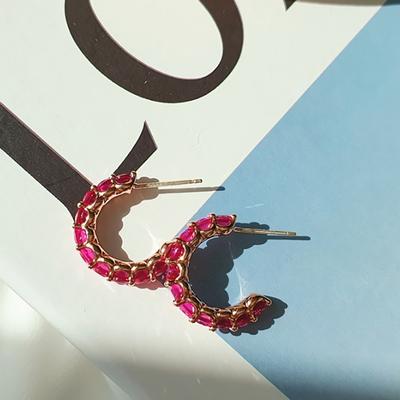 Women's 92.5 Silver Bling Color Cubic Ring Earrings