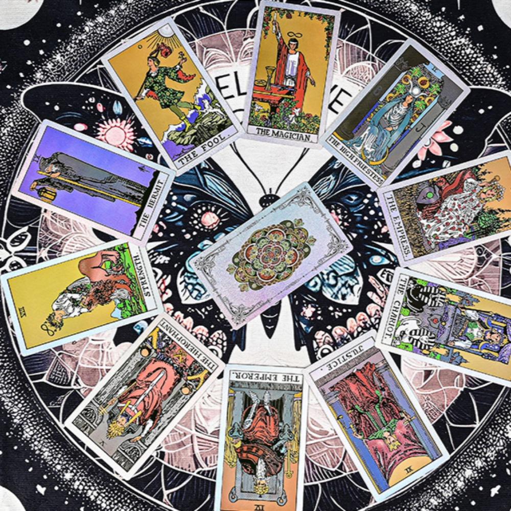 Holographic Gold Foil Rider Tarot Deck - 78 Cards PET Plastic, Waterproof & Scratch-Resistant, with Paper Guidebook 12*7cm
