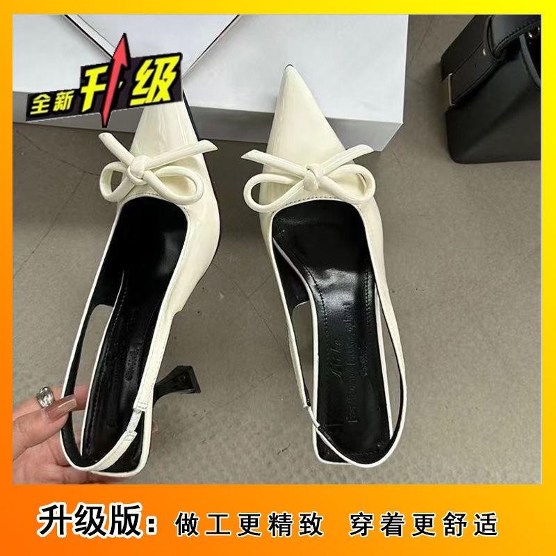 Temperament versatile pointed head bag head single shoes women's fashion thin heel bow new Chinese high heels women's 2025 autumn new