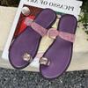 Fashion Fashion Metal Decoration Design Brand Flat Slipper Women Summer Sexy Clip Toe Flip Flops Cozy Soft-sole Faux Suede Beach Sandals