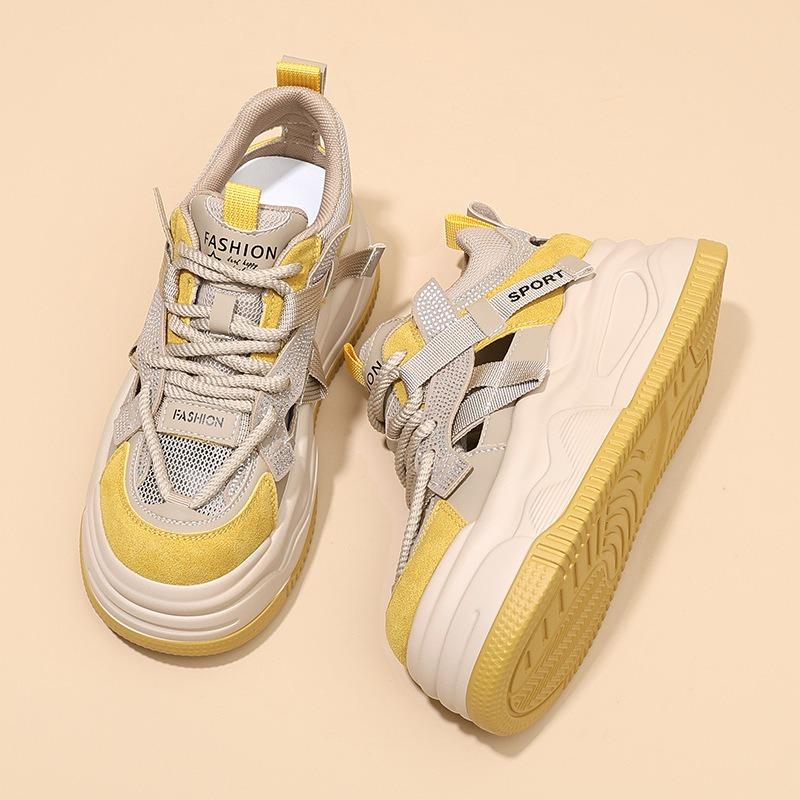 Spring New Breathable Little White Shoes Women's Korean Version of Versatile Thicksoled Casual Shoes Sports Hollow Running Muffin Bottom