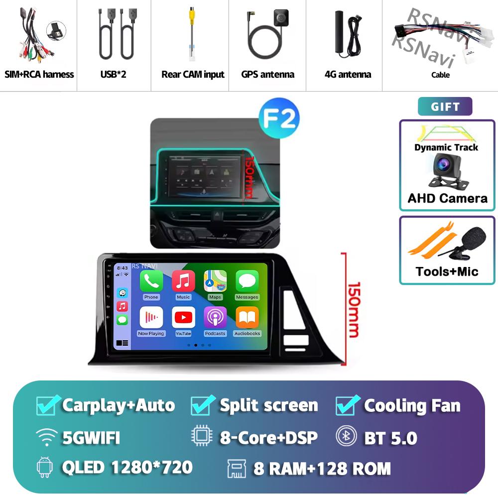 Android 14 Carplay Auto For Toyota C-HR 2016 - 2020 Car Radio Player Multimedia DVD stereo 360 Camera Navigation Video AI Voice