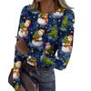 Women's Fashion Slim-Fit Round Neck Base Layer T-Shirt Christmas Print Long-Sleeved Top