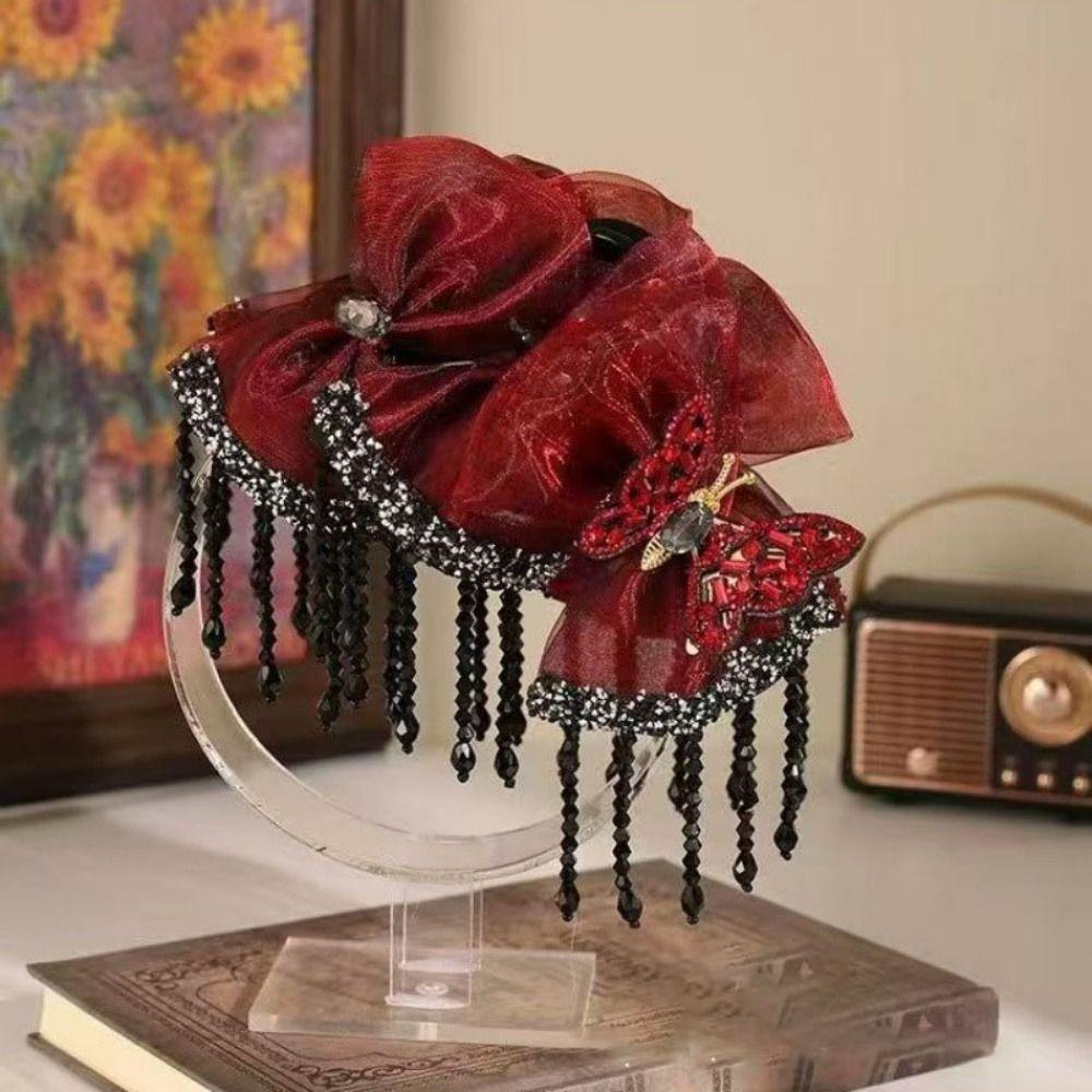 Fashion Flower and Butterfly Tassel Hair Clip Mesh Non Slip Beaded Shark Hair Clip Hairpin Hair Accessories