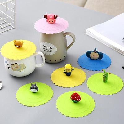 Cute Cartoon Silicone Cover Drinking Cup Lids Dustproof Glass Mugs Suction Cap