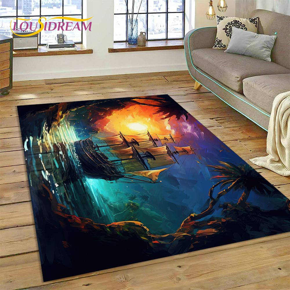 Ancient Pirate Ship Boat,Barque,Sailboa Rug Carpet for Living Room Bedroom Decor,Floor Mat Non-slip Decoration for Sofa Doormat