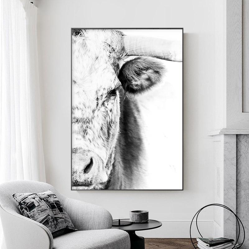 Animal Side Face Portrait Modern Wall Canvas Print Wild Life Art Poster Black and White Photo For Living Room Home Decor Cuadros