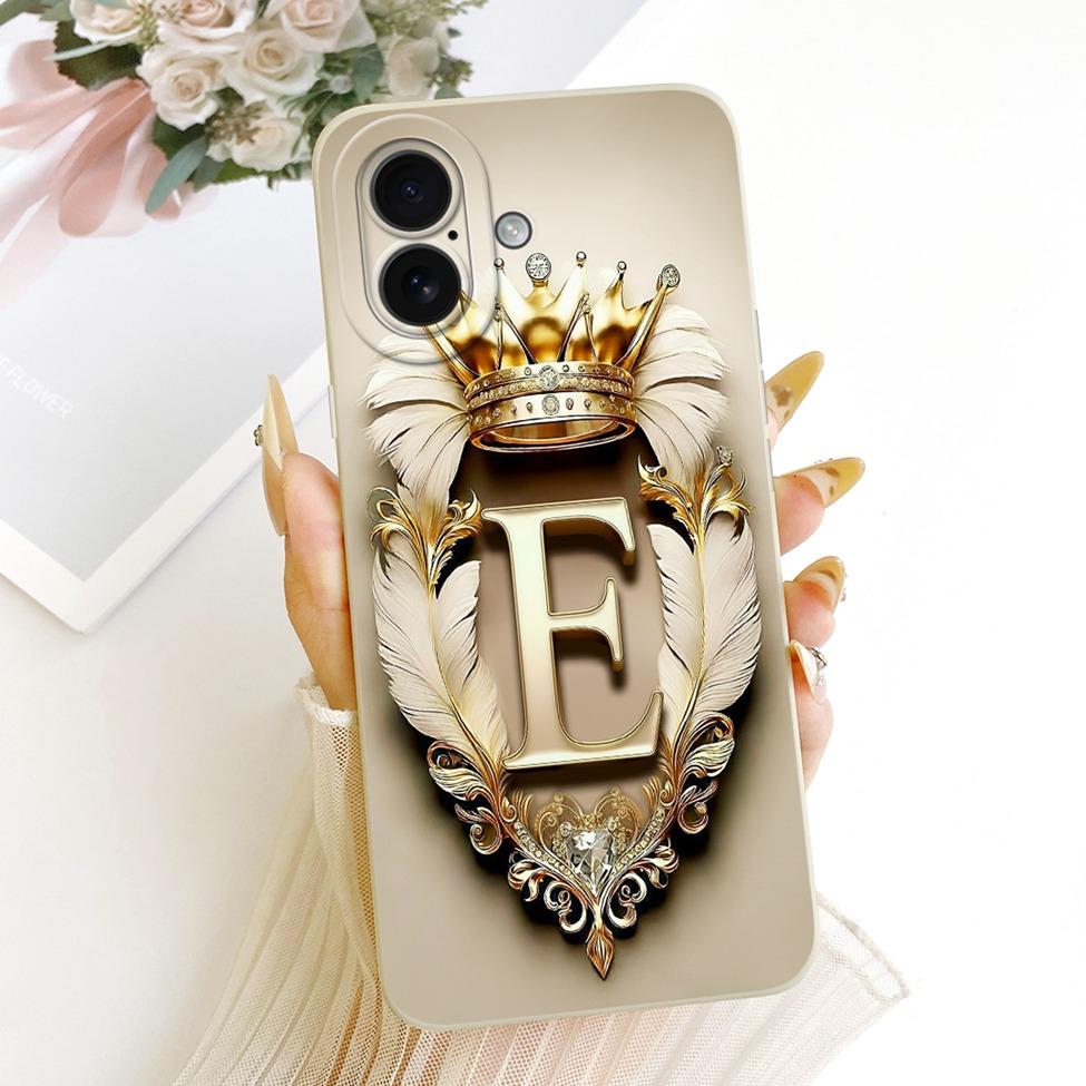 Pour iPhone 16 16plus 16pro Coque Pour iPhone 16 Pro Max Housse Esthétique Luxe Lettres A-Z Silicone Peint 2D