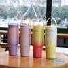 With Straw Gradient Thermos Cup 30oz Car Cup Milk Stainless Steel Insulated Cup  Outdoor