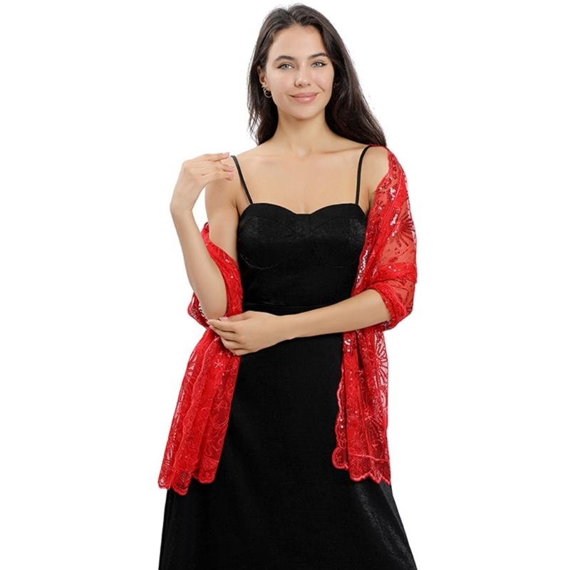 Woman Sequins Decor Embroidery Scarf for Summer Wedding Party Sunproof Supplies