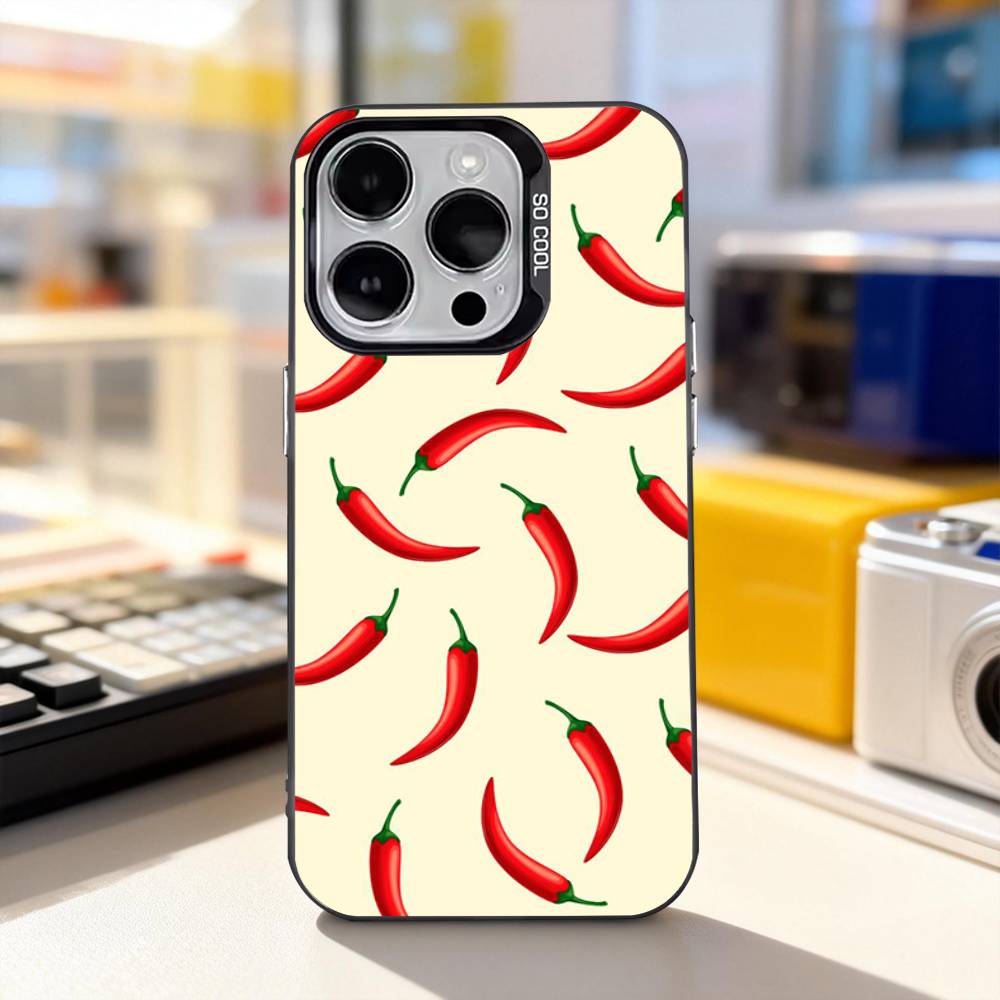 Chili Art Red Phone Case For iPhone 11,12,13,14,15,16,17,Pro,Max,Plus,E,Air,Mini IMD Matte Black