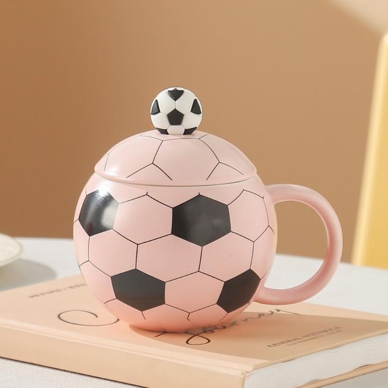 Funny Football Shape Drinking Mug 14oz Ceramic Cup with Lid Cover For Hot Cold Beverages And Display