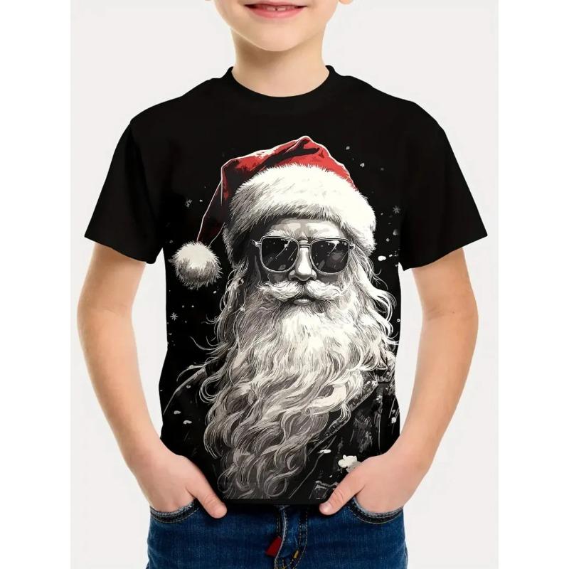 Summer Round Neck 3D Cute Cartoon Christmas Printed T-shirts Fashionable Casual Short Sleeved Children's Boy and Girl Kids Unisex T-shirts