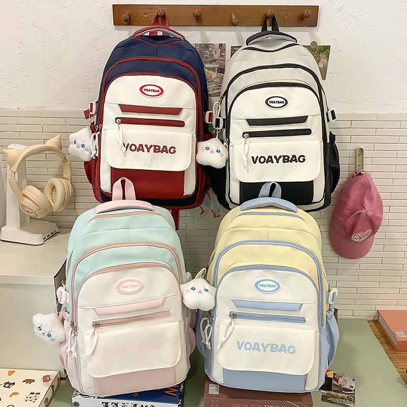 Schoolbagins cute schoolbag women's new lightweight Mori versatile contrasting color middle and high school students backpack large capacity backpack