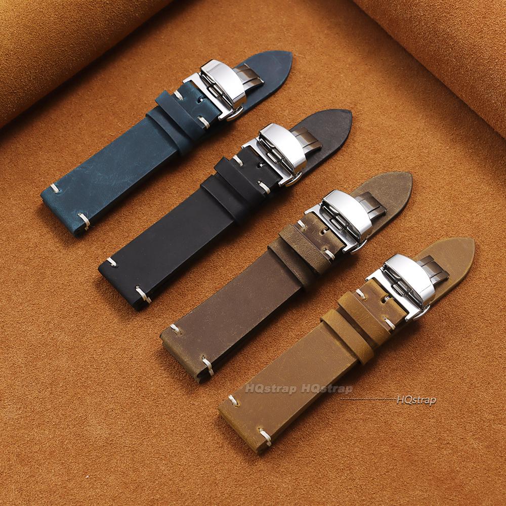 Bracelet for Seiko Vintage Leather Watch Band Stitching Cowhide Strap for Rolex Butterfly Buckle Straps 18mm 20mm 21mm 22mm 24mm