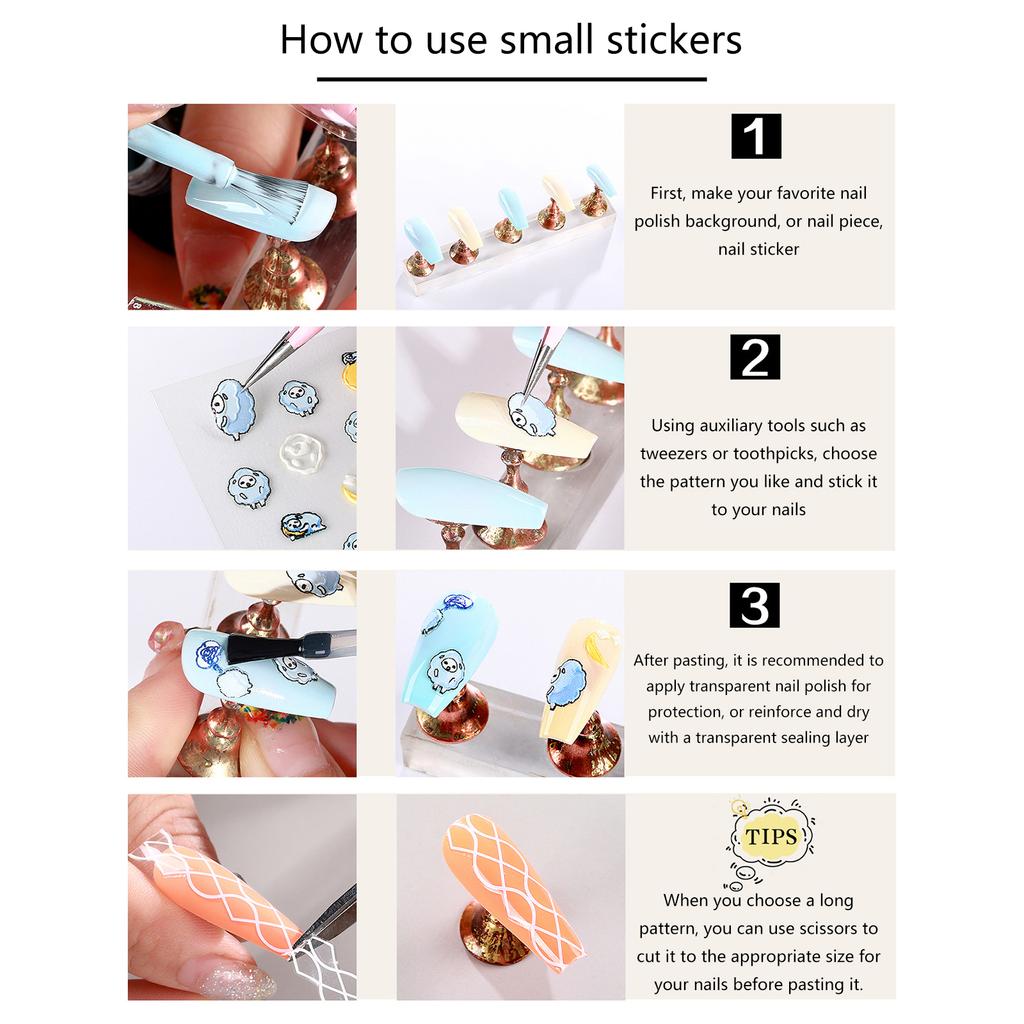 Embossed Cartoon Nail Art Stickers Decals Self-Adhesive Floral Nail Supplies Nail Art Design Decoration Accessories