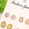 6Pairs Women Water Drop Flower Rhinestone Faux Opal Ear Studs Earrings
