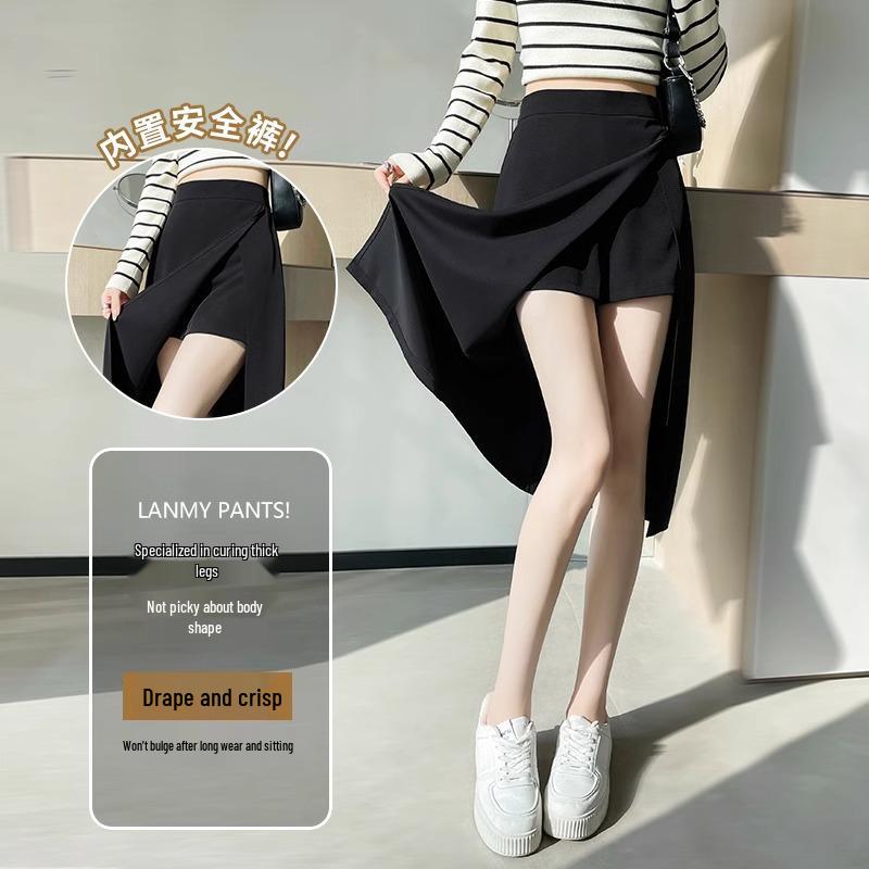 2024 Summer French Irregular Midi Skirt: Hip-Hugging A-Line with Slit Detail