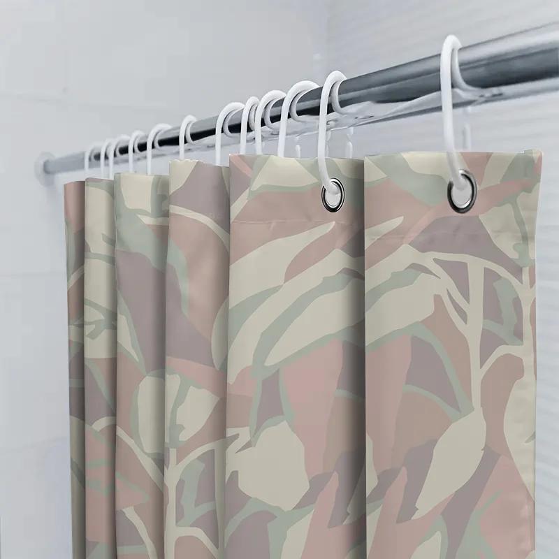 Bathroom Decor Shower Curtain With Leaves Design Elegant Print For Bathroom Decoration Soft Fabric Water-Resistant Bath Mat