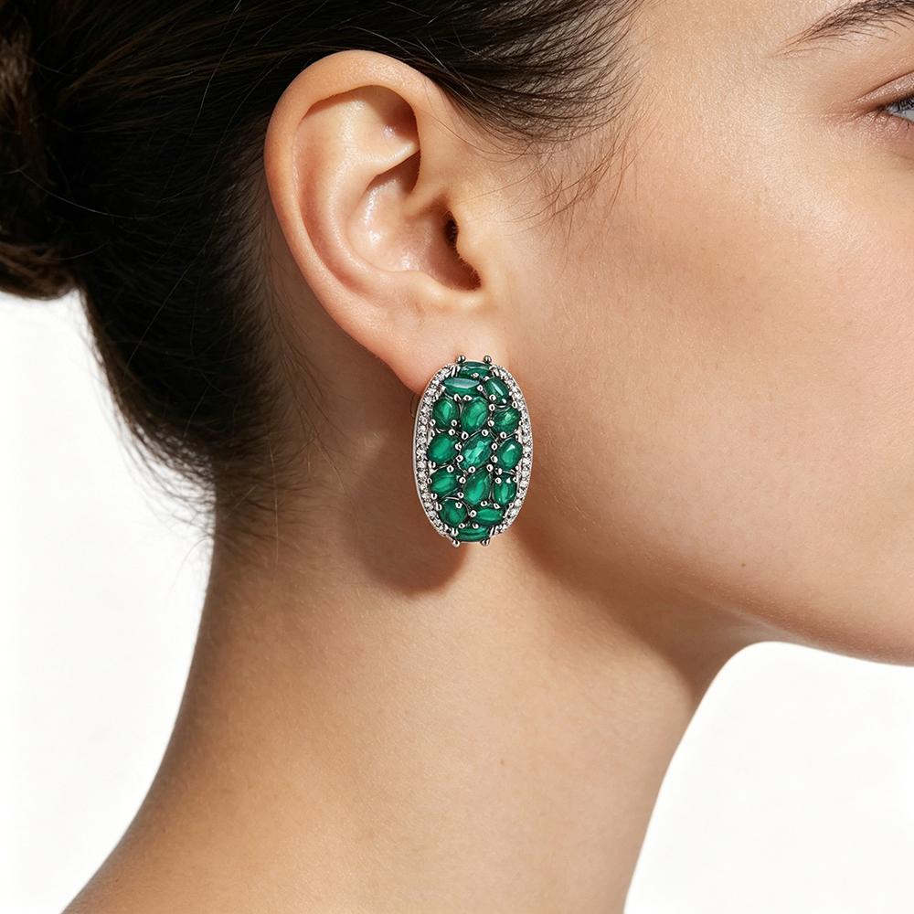 Light Luxury Natural Green Agate Earrings 925 Sterling Silver Real Gemstone Fine Jewelry for Women's Anniversary Gifts