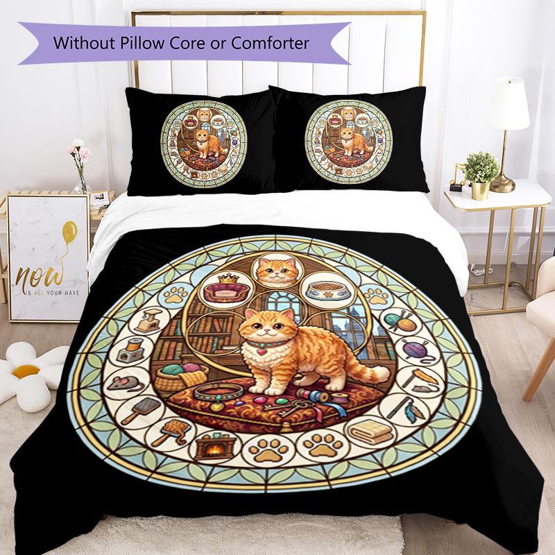 Royal Cats Realm Pattern Bedding,Quilt Set Quilt Cover Pillowcase Home Birthday Gift (1*duvet cover+2*pillowcase,without core)