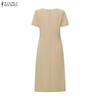ZANZEA Women Casual Round Neck Summer Short Sleeve Sheath Dress