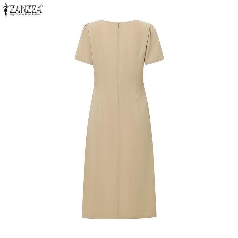 ZANZEA Women Casual Round Neck Summer Short Sleeve Sheath Dress