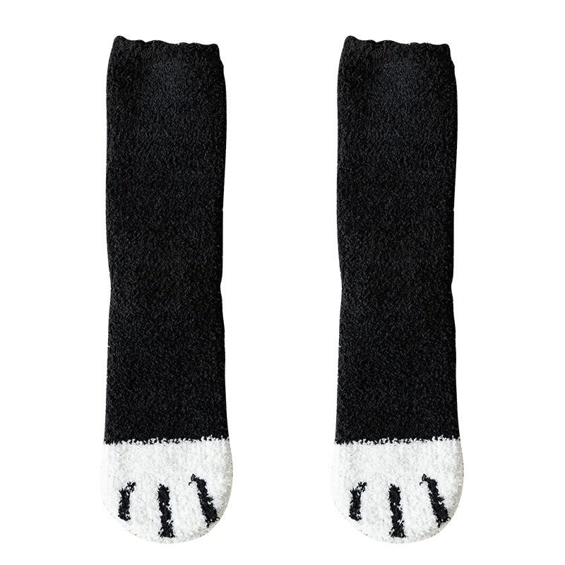 Autumn and Winter Coral Fleece Socks Women's Sleeping Mid-tube Socks Cute Cat's Claw Socks Thickened Warm Sweet Floor Socks