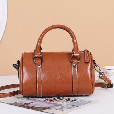 Leather Handbag Women's New Trendy Oil Wax Cowhide Messenger Bag Women's Bag Classic Texture Boston Pillow Bag