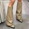 Chunk Leather High Boots Women Knee High Pointed Toe Heels Shoes Woman Trend Chelsea Boots New Pumps Snow Gladiator Botas Mujer