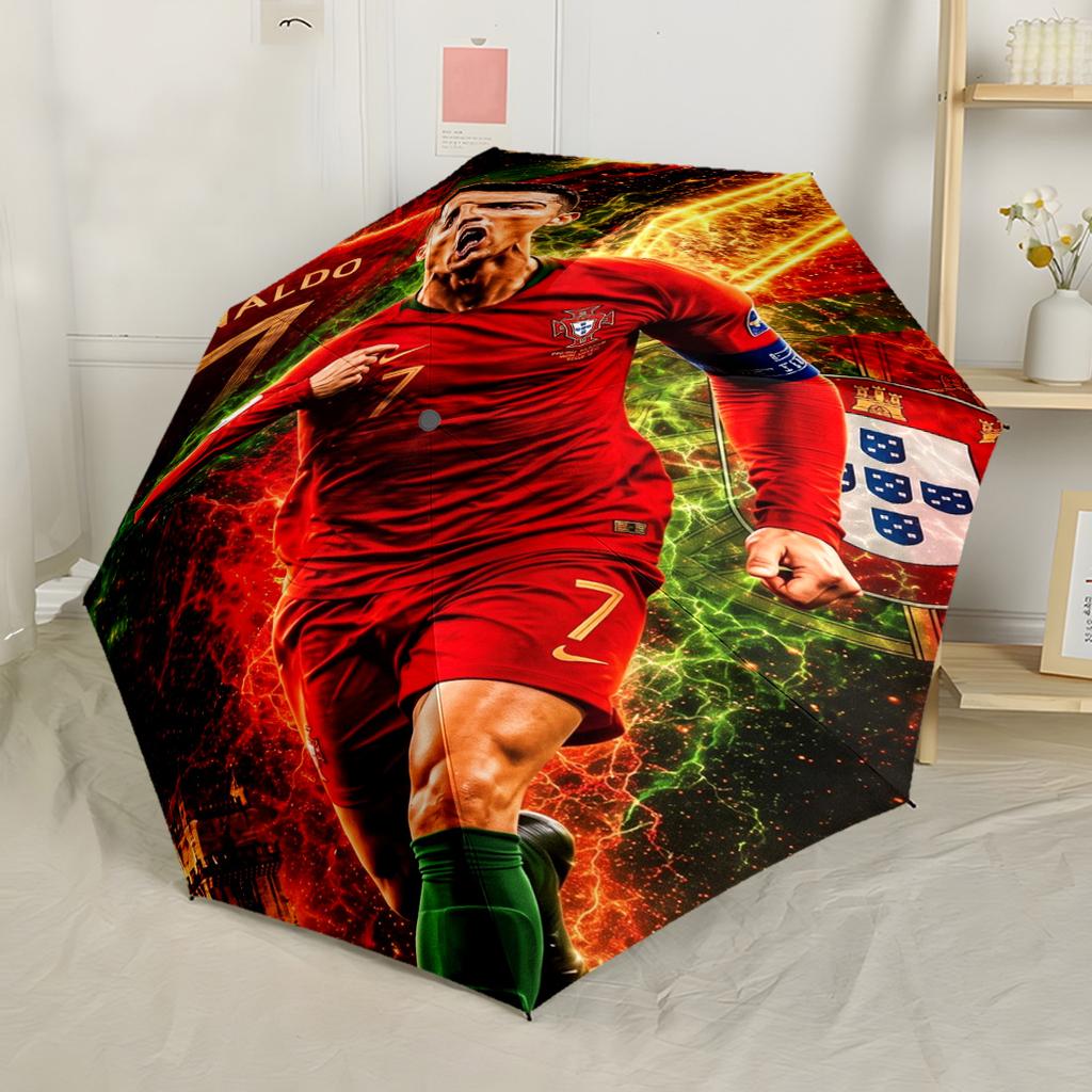 Ronaldo's Iconic Moment Compact Travel Automatic Umbrella with 8-Rib Sturdy Construction for Outdoor Daily Use Elegant Women's Umbrella Spiritual Gift