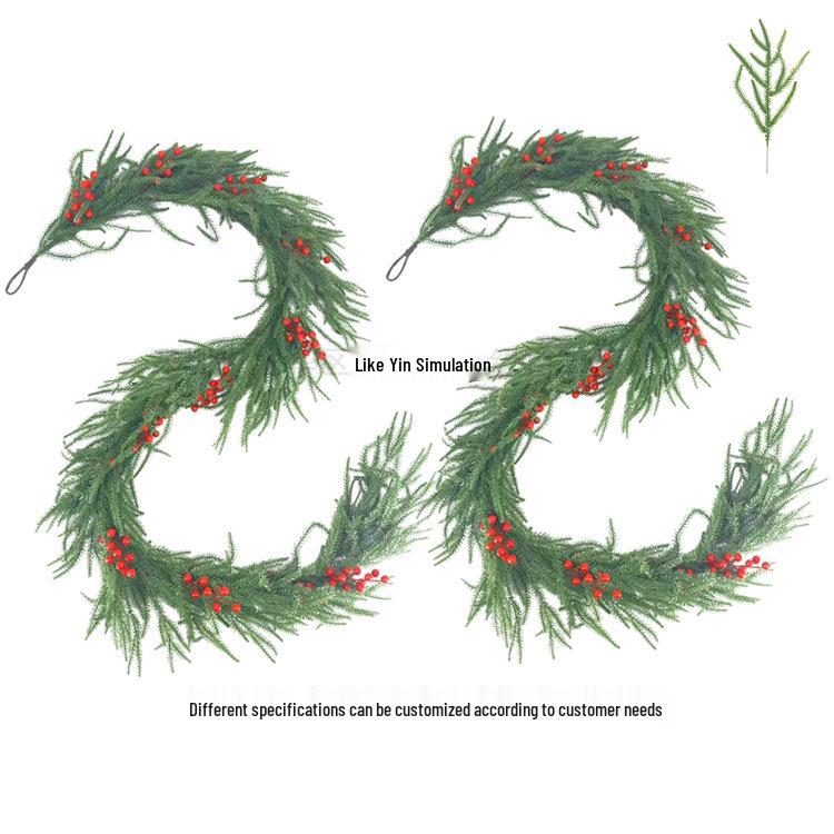 Artificial Norfolk Pine Wreath with Red Berries & Rattan Vines for Cross-Border Christmas Decoration